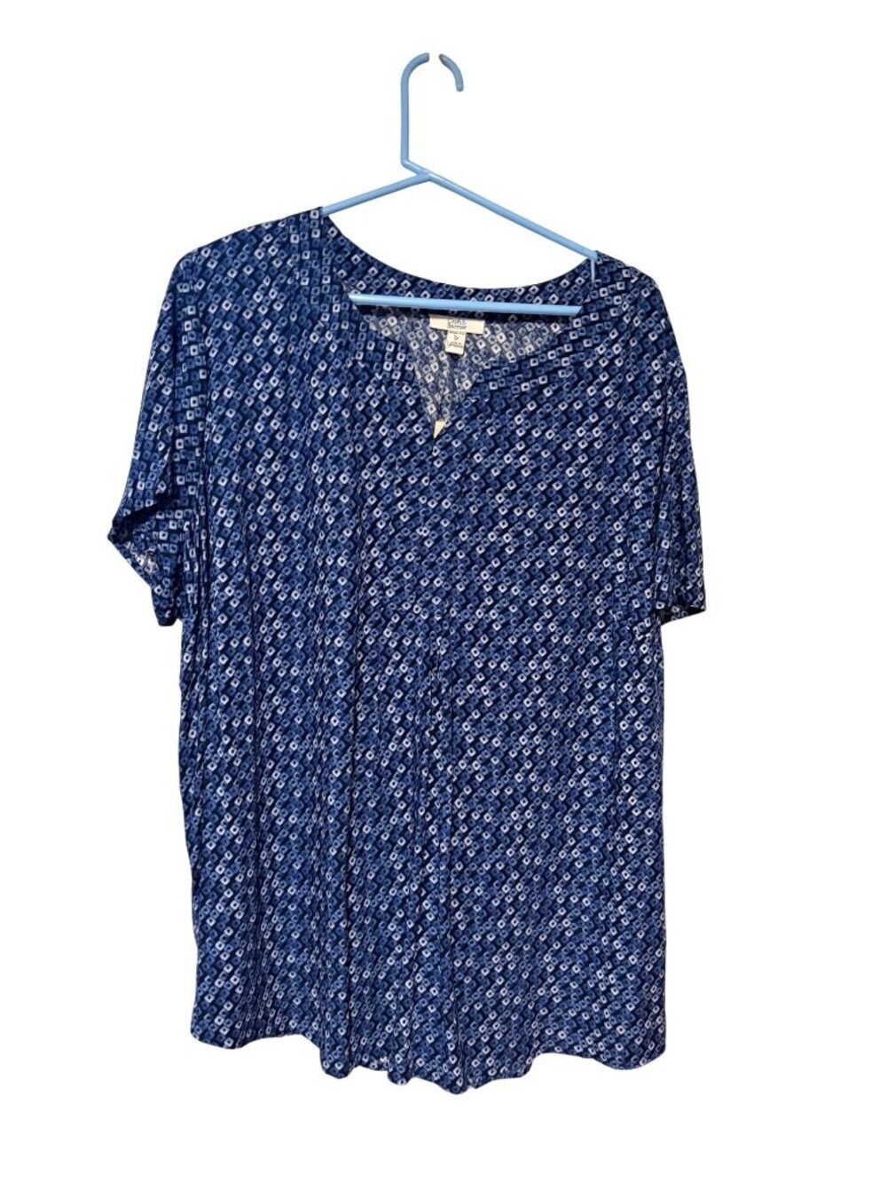 New Croft & Barrow Womens Size 3X Blue Short Sleeve Pull Over Blouse Geometric $